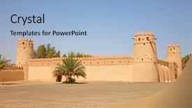  Presentation with oasis - Slides featuring fort in al ain oasis background and a light blue colored foreground