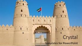  Presentation with oasis - Theme enhanced with fort in al ain oasis background and a coral colored foreground