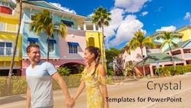  Presentation with traditional houses illustration - Slide deck consisting of fort-myers-beach-traditional-colorful background and a yellow colored foreground