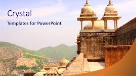  Presentation with india fort - Beautiful slide set featuring fort near jaipur rajasthan india backdrop and a sky blue colored foreground