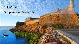  Presentation with spain - Slide deck having fortify - castelo de san anton background and a light blue colored foreground