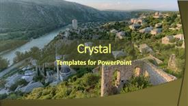  Presentation with medieval - Theme having fortify - high view medieval pocitelj fortified background and a tawny brown colored foreground