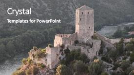  Presentation with hotel de ville or town - Theme consisting of fortify - tower of pocitelj fortified town background and a  colored foreground