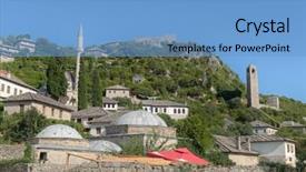  Presentation with medieval - Amazing theme having fortify - view medieval pocitelj fortified town backdrop and a light blue colored foreground