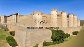  Presentation with spain - Presentation theme having fortify - view of the aljaferia palace background and a coral colored foreground