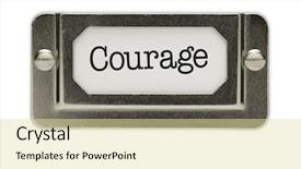  Presentation with file drawer - Slide deck consisting of reliance - courage file drawer label isolated background and a blonde colored foreground