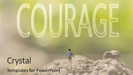  Presentation with courage - PPT layouts with fortitude - one person stand background and a coral colored foreground