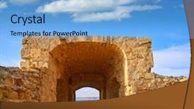  Presentation with island - Colorful PPT layouts enhanced with fortress arch door in nova backdrop and a light blue colored foreground