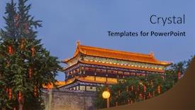  Presentation with china travel - Beautiful presentation featuring fortress-in-old-town-xian backdrop and a teal colored foreground