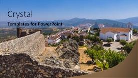  Presentation with village - Cool new PPT theme with fortress-in-village-marvao-portugal backdrop and a teal colored foreground