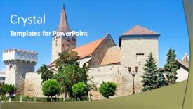  Presentation with romania - PPT theme consisting of fortress-of-aiud-romania-europe background and a teal colored foreground