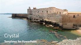 Presentation with island - Cool new theme with fortress-of-syracuse-siracusa-ortigia backdrop and a seafoam green colored foreground