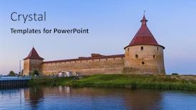  Presentation with river waste - Colorful presentation design enhanced with fortress-oreshek backdrop and a light blue colored foreground