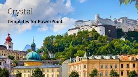 Presentation with medieval church - Cool new PPT theme with fortress-salzburg-festung-hohensalzburg-austria backdrop and a light blue colored foreground