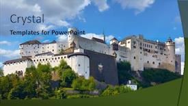  Presentation with salzburg - PPT theme with fortress-salzburg-in-austria-medieval background and a light blue colored foreground
