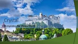  Presentation with salzburg - Beautiful PPT layouts featuring fortress salzburg in austria medieval castle at cliff under the old town famous landmark with summer sky with clouds backdrop and a teal colored foreground