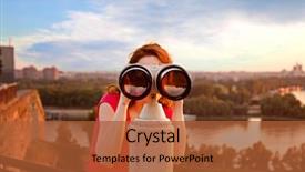  Presentation with river - Audience pleasing theme consisting of portrait of thoughtful attractive redhead young woman in plaid shirt looking camera backdrop and a tawny brown colored foreground