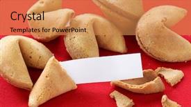  Presentation with fortune cookie - Audience pleasing PPT layouts consisting of fortune cookie with blank message backdrop and a coral colored foreground