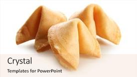  Presentation with fortune cookie game - PPT theme featuring fortune cookies isolated on white background and a coral colored foreground