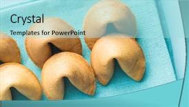  Presentation with fortune cookie - PPT theme featuring fortune cookies on blue napkin background and a arctic colored foreground
