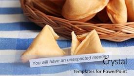  Presentation with fortune cookie game - PPT layouts enhanced with large serving of popcorn shrimp tempura appetizer on bed of lettuce background and a tawny brown colored foreground