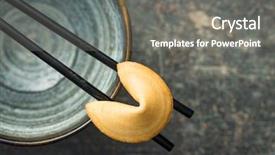  Presentation with fortune cookie game - Audience pleasing theme consisting of fortune cookies on chopsticks top backdrop and a gray colored foreground