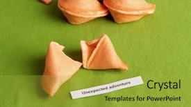  Presentation with fortune teller - Audience pleasing PPT theme consisting of fortune cookies on green tablecloth backdrop and a yellow colored foreground