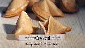  Presentation with fortune cookie game - Slide deck with fortune cookies on wooden table background and a  colored foreground