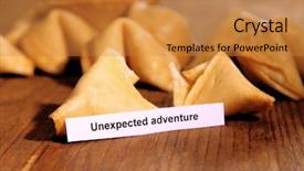  Presentation with fortune teller - PPT layouts enhanced with fortune cookies on wooden table background and a gold colored foreground