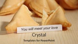  Presentation with fortune cookie game - Presentation design featuring fortune cookies on wooden table background and a  colored foreground