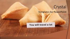  Presentation with fortune cookie game - Cool new PPT theme with fortune cookies on wooden table backdrop and a coral colored foreground