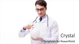  Presentation with crystal ball - Cool new presentation design with fortune teller - doctor with crystal ball isolated backdrop and a white colored foreground