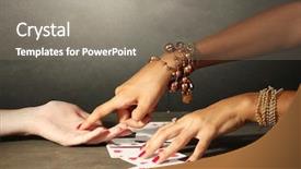  Presentation with woman hands raised to sky - Audience pleasing theme consisting of fortune telling - reading the lines hand backdrop and a gray colored foreground