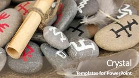  Presentation with stones - Presentation design consisting of coffee break pleasant modern attractive young woman holding mobile phone and sitting at the table while relaxing in the cafe background and a coral colored foreground