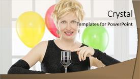  Presentation with 50 years - PPT layouts featuring forty years lady and celebration background and a  colored foreground