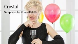  Presentation with celebration - Slide deck featuring forty years lady and celebration background and a  colored foreground