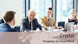  Presentation with strategies - Presentation theme consisting of forum group discussion - cheerful excited senior businessman listening background and a soft green colored foreground