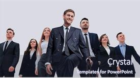  Presentation with elderly people walking difficulties - Colorful slide deck enhanced with step forward - lot of people walking backdrop and a sky blue colored foreground