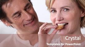  Presentation with cookies and candy - PPT theme enhanced with forward neck - woman eating cookies background and a  colored foreground