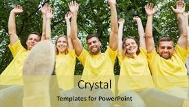  Presentation with building team - Presentation design having a team building event background and a yellow colored foreground