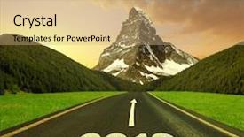  Presentation with mountain road up hill - Audience pleasing presentation design consisting of forward to the new year backdrop and a coral colored foreground