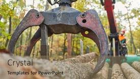  Presentation with crane - Beautiful presentation theme featuring forwarder-with-forestry-crane-during backdrop and a coral colored foreground