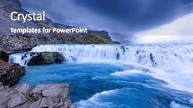  Presentation with scenery - Colorful PPT theme enhanced with fosseis - beautiful scenery of gullfoss waterfal backdrop and a  colored foreground