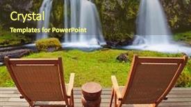  Presentation with close up wooden decking - PPT theme enhanced with fosseis - deck chairs on wooden platform background and a tawny brown colored foreground