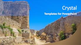  Presentation with green town cities - Theme featuring fosseis - rhodes old town walls background and a cobalt blue colored foreground