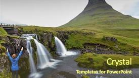  Presentation with waterfall woman - PPT layouts with fosseis - threaded full-flowing waterfall kirkjufell foss background and a  colored foreground