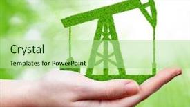  Presentation with fossil fuel - Presentation consisting of fossil fuel - green oil pump in hand background and a mint green colored foreground