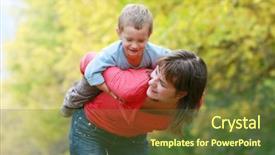  Presentation with outdoors - Audience pleasing PPT theme consisting of foster - happy mother playing with son backdrop and a tawny brown colored foreground