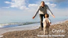  Presentation with father and son - Presentation having foster child - father and son on beach background and a violet colored foreground