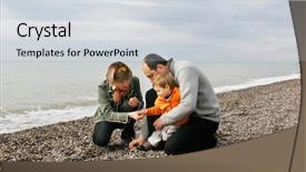  Presentation with foster family - Presentation having foster child - happy family on beach background and a light gray colored foreground